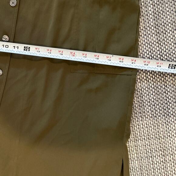 KAREN MILLEN Sleeveless Button Front Collared Olive Green Pleat Pocket Dress 10 - Picture 5 of 9